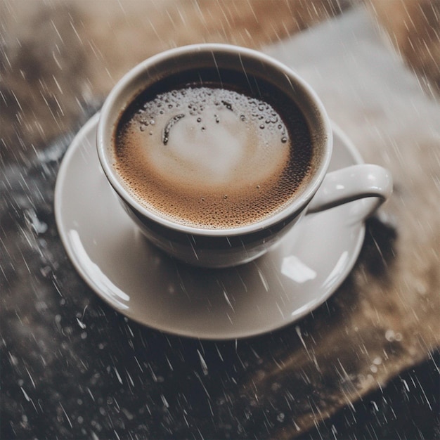 Coffee cup in rain ai generated