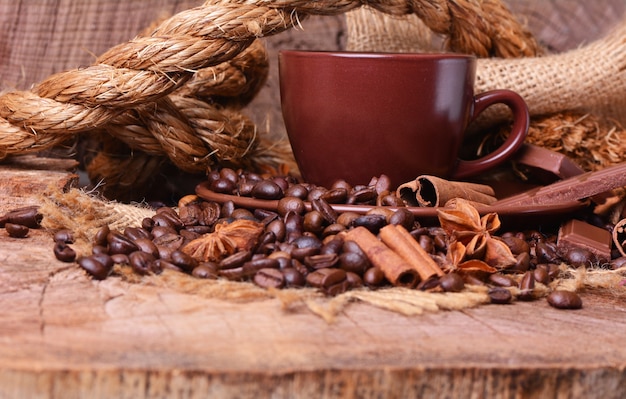 Coffee cup and roasted coffee beans