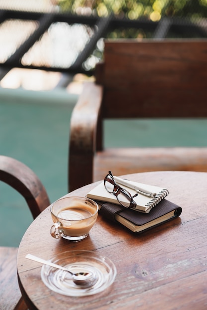 Coffee cup on rustic wood table