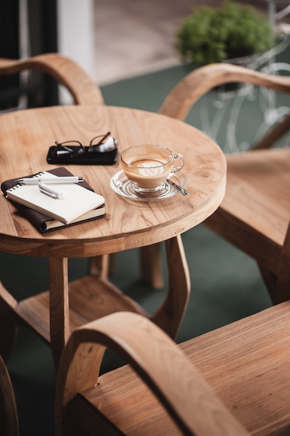 Coffee cup on rustic wood table