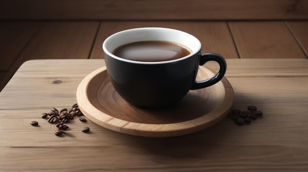 Coffee Cup on Rustic Wooden Table