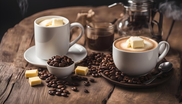 coffee cup and saucer with coffee and a cup of coffee