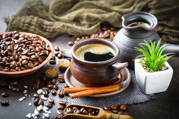 Coffee in a cup and saucer