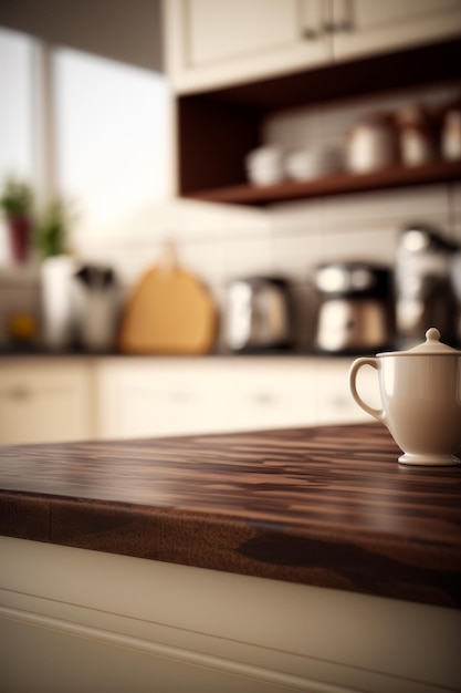 Coffee cup sits on top of kitchen counter Generative AI