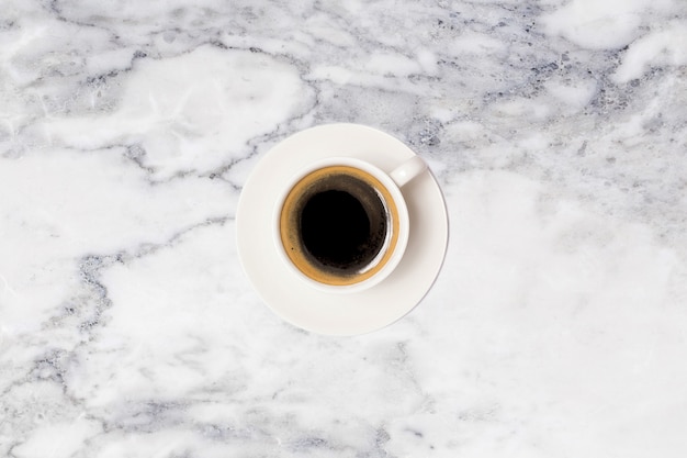 Coffee cup, top view of coffee cup on marble table