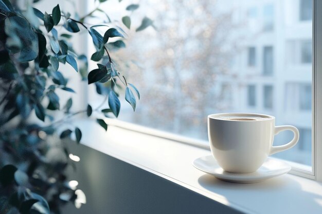 Photo coffee cup on a windowsill