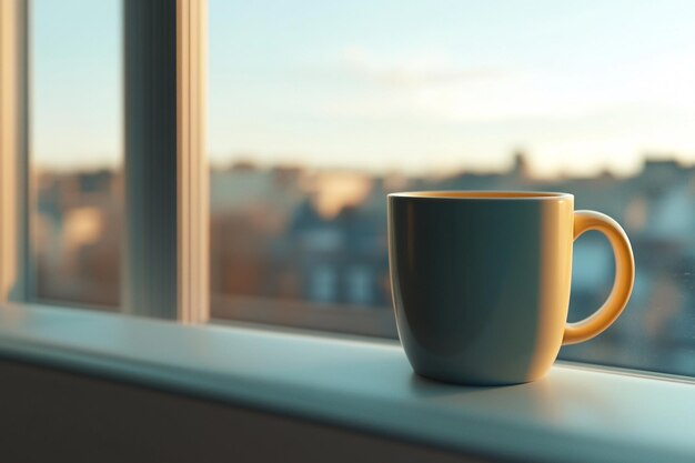 Photo coffee cup on a windowsill