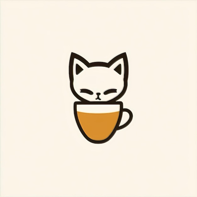 Photo coffee cup with cat logo vector icon illustration design template