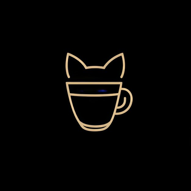 Photo coffee cup with a cat logo in yellow on a black background