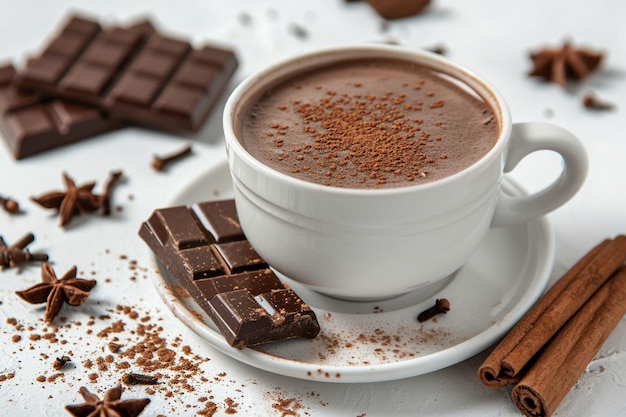 Coffee cup with chocolate on white background