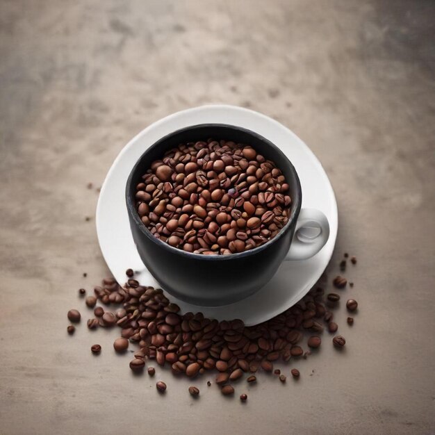 Photo a coffee cup with coffee beans on a table