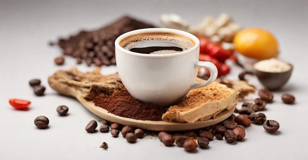 Coffee cup with coffee beans white background