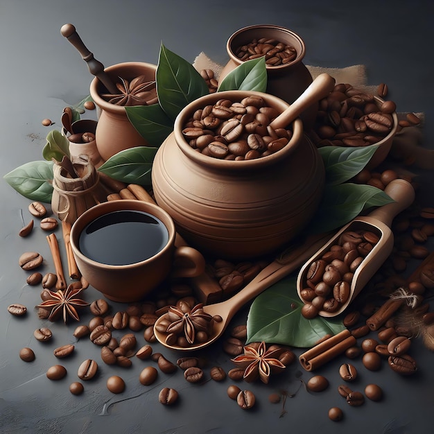 Coffee cup with coffee beans