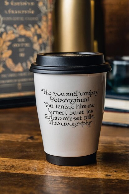 Photo coffee cup with a quote from the book