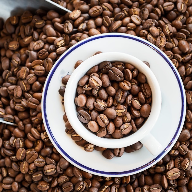 A coffee cup with Roasted coffee beans