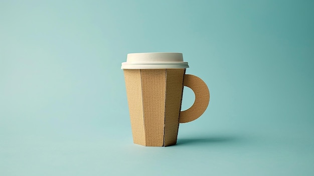 a coffee cup with a white lid and a brown handle