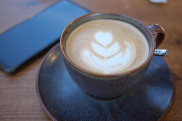 Coffee cup on wood table