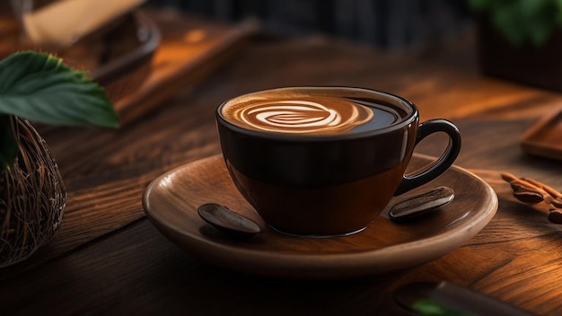 Coffee Cup on Wooden Table Steam Rising