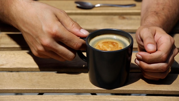 Coffee cup on wooden table