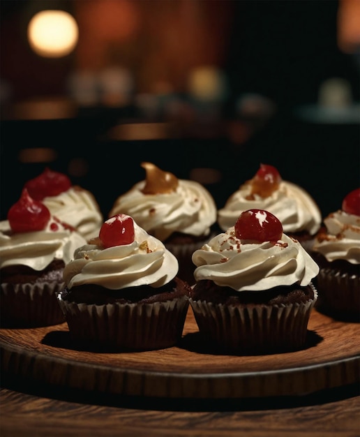 Coffee cupcakes decorated with whipped cream and coffee beans