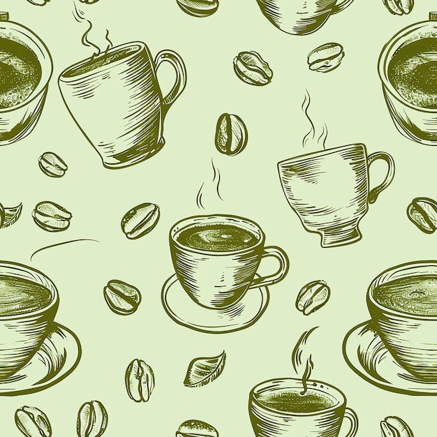 coffee cups and coffee cups on a green background