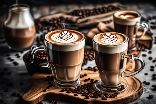 coffee cups with a heart shaped design on the top