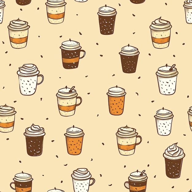 Photo coffee cups with a pattern of coffee cups on a beige background