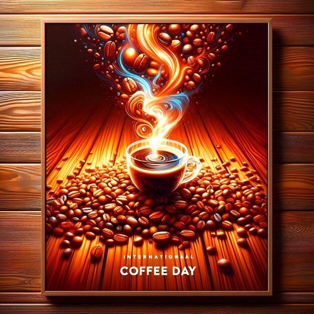 Photo coffee day poster banner with coffee background