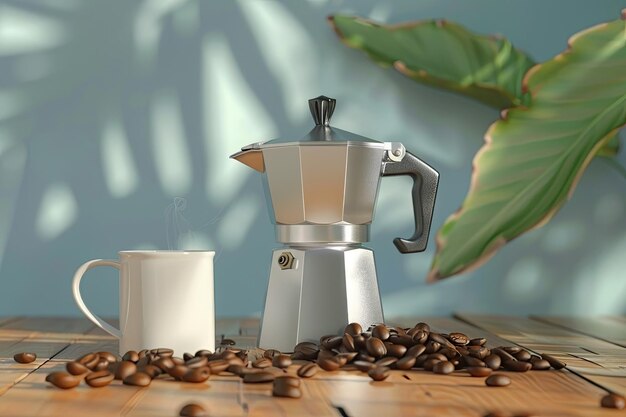 Coffee decoration with moka pot and mug