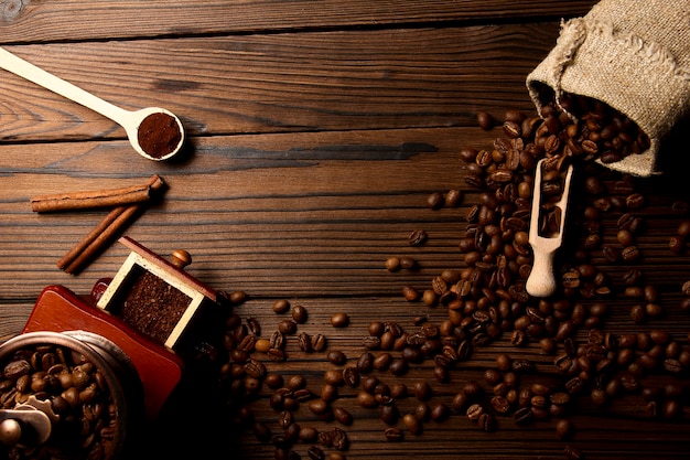 Coffee grinder and coffee background