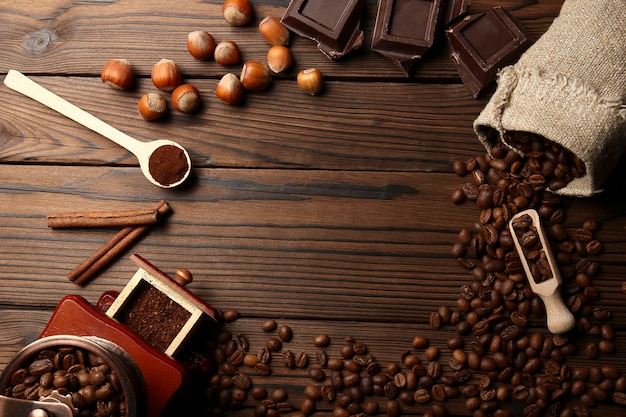 Coffee grinder and coffee background