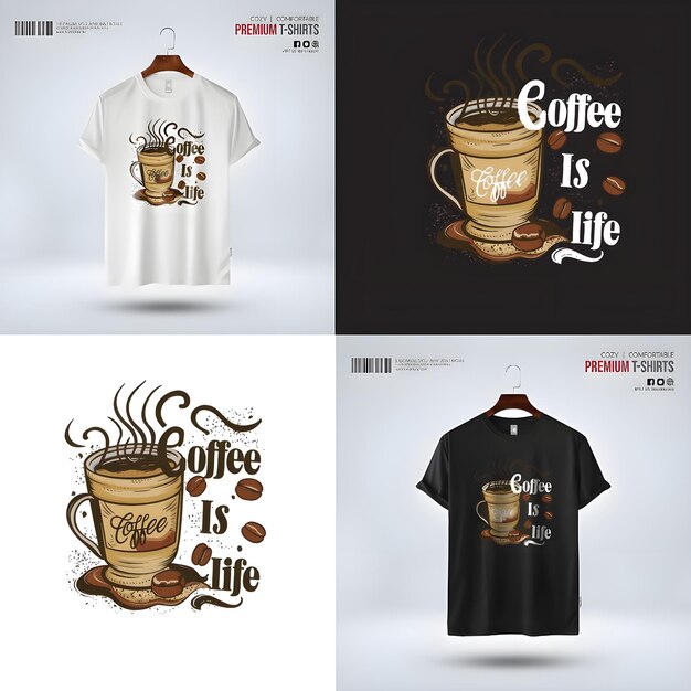 Photo coffee is life beautiful tshirt design for coffee lovers