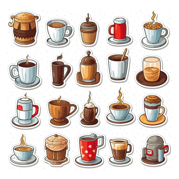 coffee items hand painted illustrations clip art set