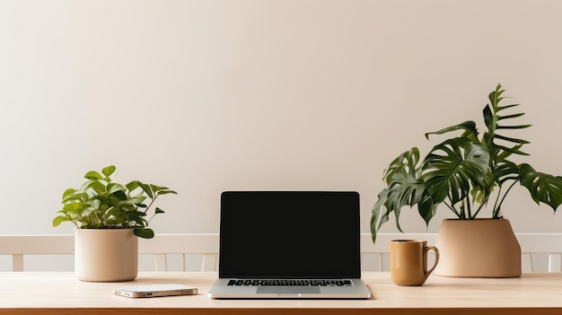 Coffee Laptop and Plants A Minimalist Approach