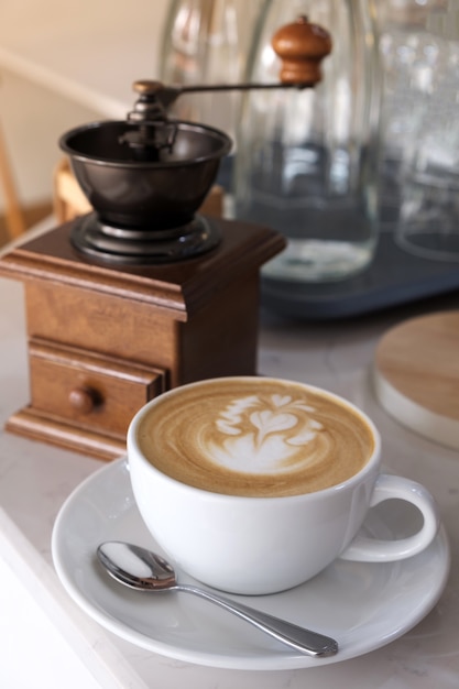 Coffee latte art in coffee shop