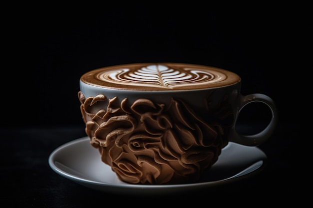 Coffee latte art in craft clay cup in coffee store generative ai