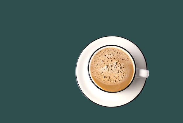 Coffee Latte Art in a cup on trendy color of  tidewater green background