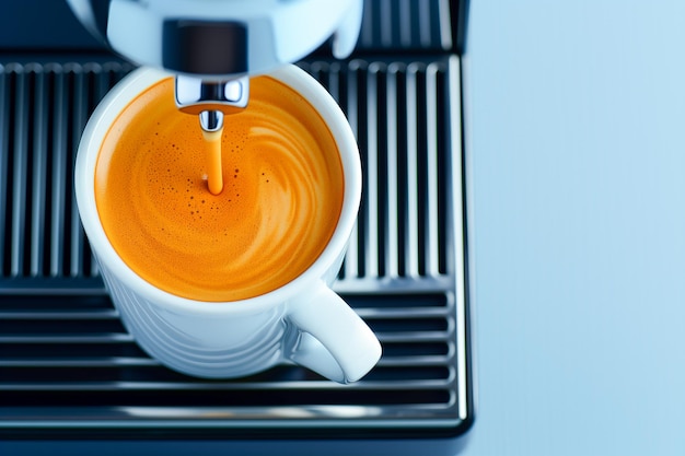 Photo a coffee machine is pouring coffee into a white cup