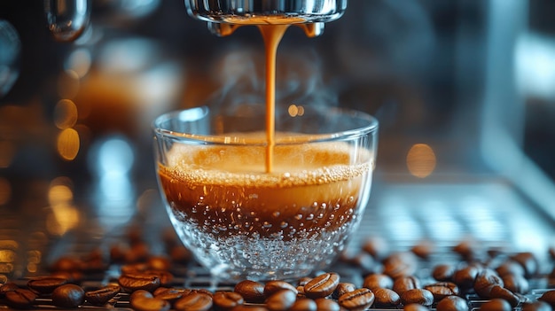 Photo a coffee machine with coffee beans and orange juice