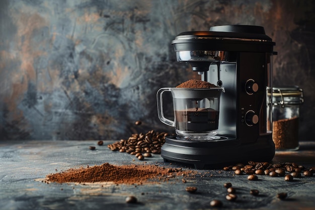 Coffee maker and grinder with coffee powder