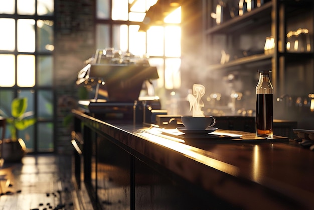 a coffee maker is sitting at a table in a restaurant