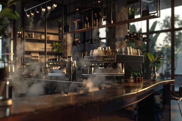 a coffee maker is sitting at a table in a restaurant