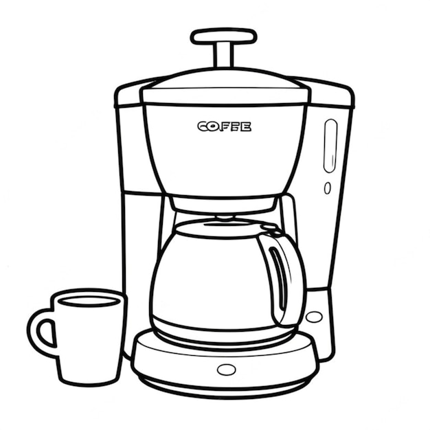 Photo coffee maker line art white background