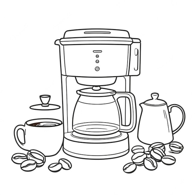 Photo coffee maker line art white background