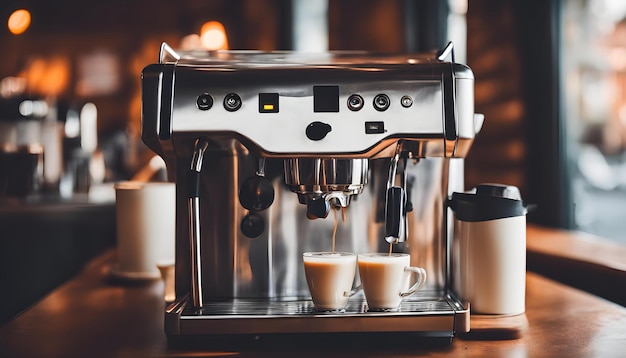 a coffee maker with many cups of coffee on a table