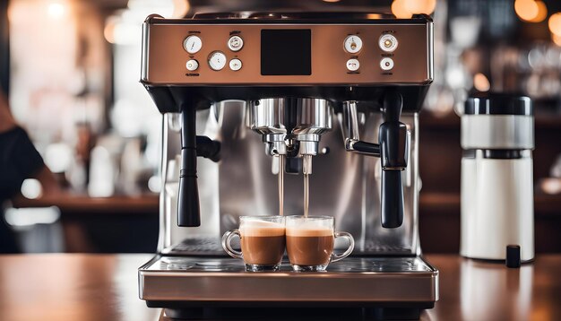 a coffee maker with two cups of espresso coffee