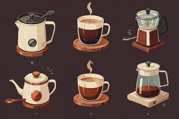 Photo coffee manual brewing equipments illustration set good for instagram highlights and icon