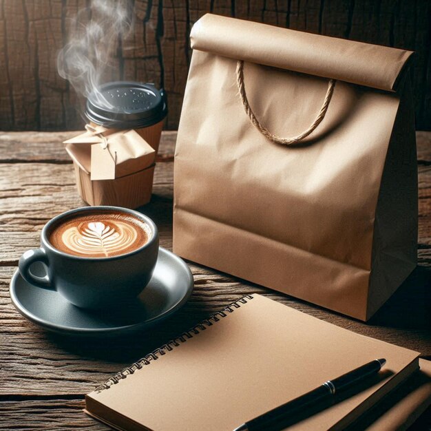 coffee mockup of a shopping bag highlighting its shape and material set on a plain