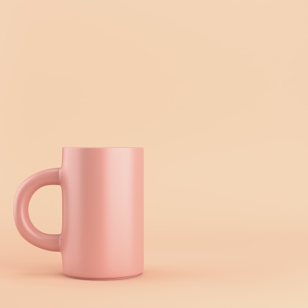 Coffee mug on pink pastel with copy space. 3d rendering