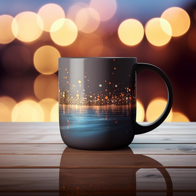 Photo coffee mug and sea bokeh vector design